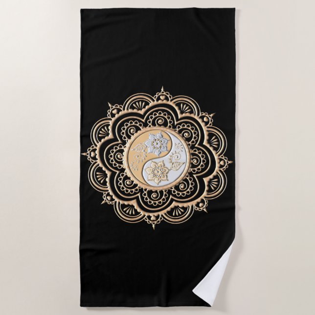 Toalha De Praia Mandala Dourado e Prateado (Frente)