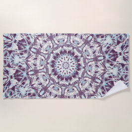 Toalha De Praia Mandala Espiritual Caleidoscópio Azul Roxo Branco.