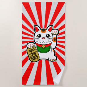 Toalha De Praia Maneki Neko: Gato afortunado japonês