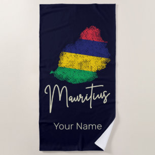 Toalha De Praia Mapa da Ilha Maurícia Bandeira Vintage Oceano Índi