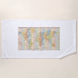 Toalha De Praia Mapa das Zonas Horárias do Mundo