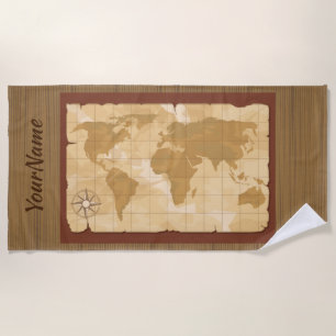 Toalha De Praia Mapa do mundo - Adicione seu nome -