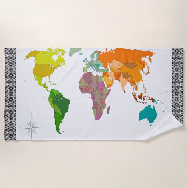 Toalha De Praia Mapa Mundial  (Frente)