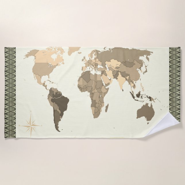 Toalha De Praia Mapa Mundial  (Frente)