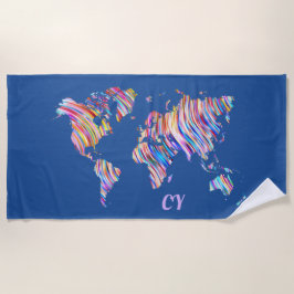 Toalha De Praia Mapa Mundial de Multicores