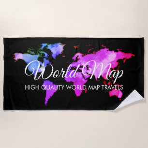 Toalha De Praia Mapa Mundial Elegante Preto Agente de Viagens de A