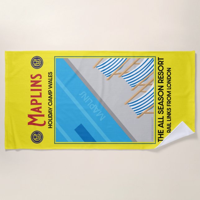 Toalha De Praia Maplins Vintage British Holiday Campos (Frente)
