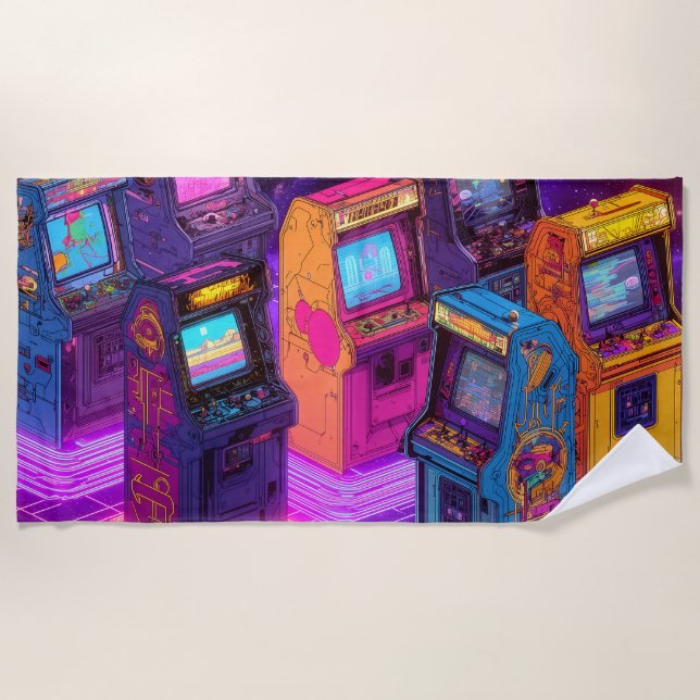Toalha De Praia Máquinas De Arcade Retro (Frente)
