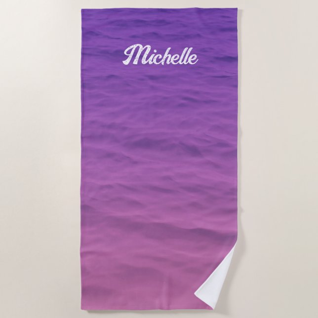 Toalha De Praia Mar Rosa Personalizado E Roxo (Frente)