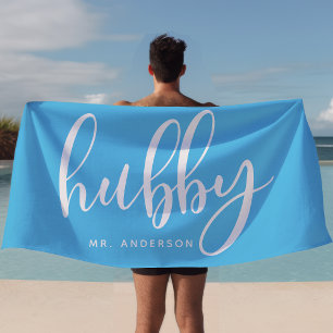 Toalha De Praia Marido Azul e Branco Recém-Casado Noivo