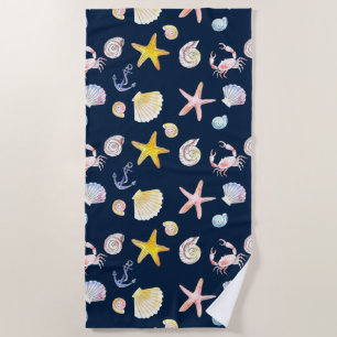 Toalha De Praia Marine Life & Anchors (Dark) Beach Towel