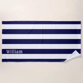 Toalha De Praia Marinho azul branco | Bandas de Cabana Personaliza