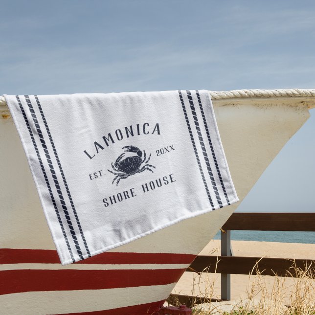Toalha De Praia Marinho Blue Rustic Crab Personalizado Shore House (Criador carregado)