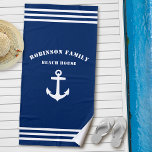 Toalha De Praia Marinho Clássico da Família Anchor Náutica da Prai<br><div class="desc">Âncora Náutica Clássica com seu nome de família personalizada Beach House Toel. Esta toalha personalizada não só o manterá seco,  como também é uma peça divertida de conversa. Faz um presente de excelente para qualquer ocasião.</div>