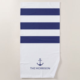 Toalha De Praia Marinho da âncora náutica stripes brancas azuis No