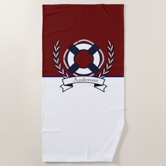 Toalha De Praia Marinho de Borda da Ancoragem Náutica Personalizad (Frente)