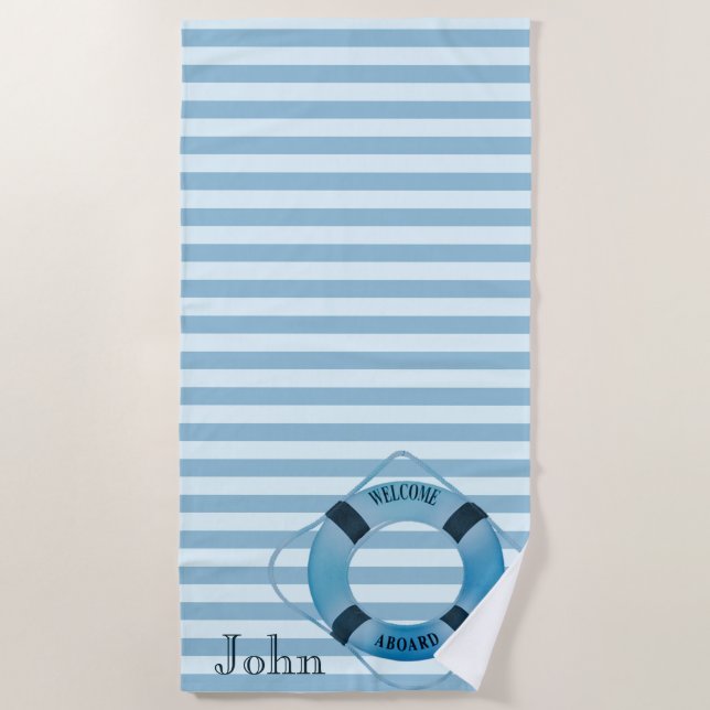 Toalha De Praia Marinho de praia, Blue Striped-Personalizado (Frente)
