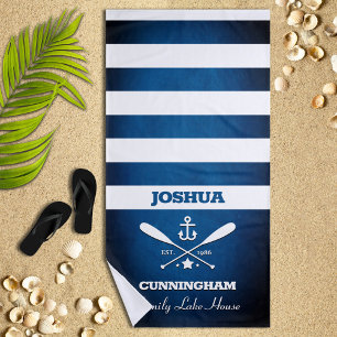 Toalha De Praia Marinho do Tema Náutico Bandas Azuis