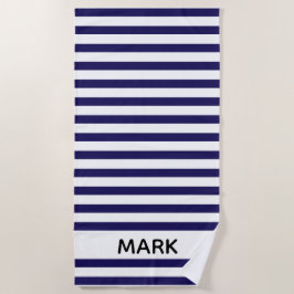 Toalha De Praia Marinho E Branco Frisados Personalizados