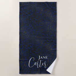 Toalha De Praia Marinho Elegante Personalizado Leopardo Negro Azul