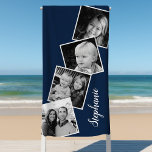 Toalha De Praia Marinho Personalizado 4 Folha de Filme de Colagem<br><div class="desc">Marinho Blue Beach Towel Personalizado de 4 Faixas de Fotografia. Personalize este design personalizado com 4 fotos da família e o seu nome, </div>