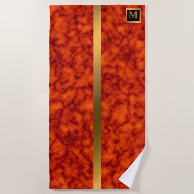 Toalha De Praia Mármaco branco monograma, legante, Dourado (Frente)