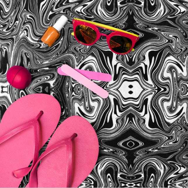 Toalha De Praia Mármore Líquido abstrato Preto e Branco (Criador carregado)