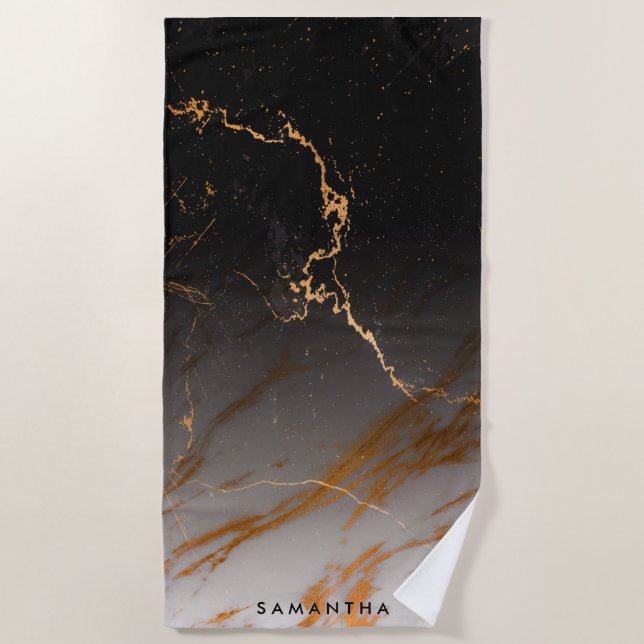 Toalha De Praia Mármore Preto e Branco (Frente)