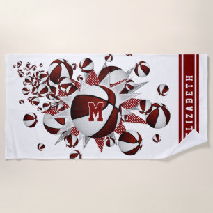 Toalha De Praia maroon basketbolas estrelas raparigas monograma