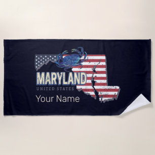 Toalha De Praia Maryland Estados Unidos - Retro State Map Vintage