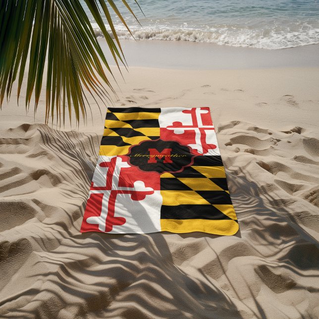 Toalha De Praia Maryland Flag Monograma Personalizado Beach Towel (Criador carregado)