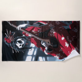 Toalha De Praia Masked Geisha Musician Dark Japanese Art