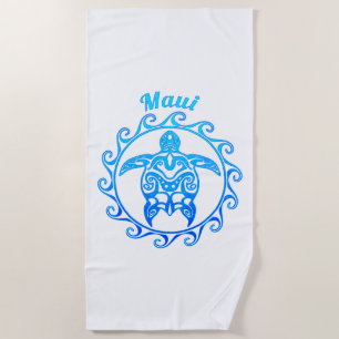 Toalha De Praia Maui de Tartaruga Azul Tribal