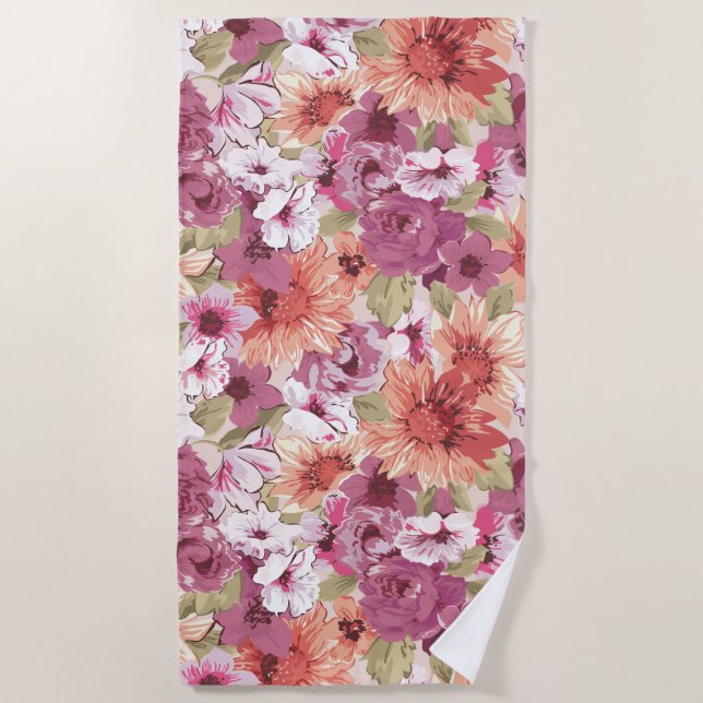 Toalha De Praia Mauve Peach Purple Floral Beach Towel (Frente)