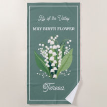 May Birth Flower Custom Name Beach Towel