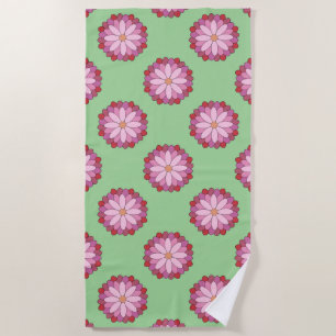 Toalha De Praia Medalhão Verde-Asiático Pastel Rosa Floral