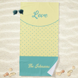 Toalha De Praia Meio século Amarelo Turquoise Retro Pontos Amor