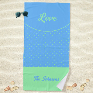 Toalha De Praia Meio século Azul Pontos Verdes Verão Amor