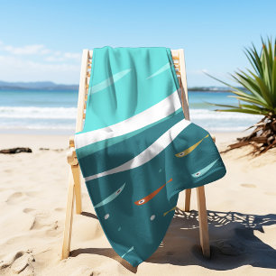 Toalha De Praia Meio século Moderno de Ondas no Oceano de Verão