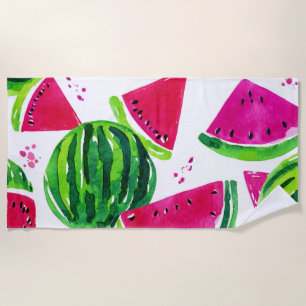 Toalha De Praia Melancia Rosa Verde Frutas Tropicais Fofas