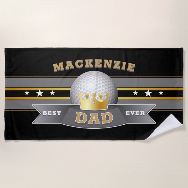 Toalha De Praia Melhor Bola de Golfe do Pai em PRETO (Frente)