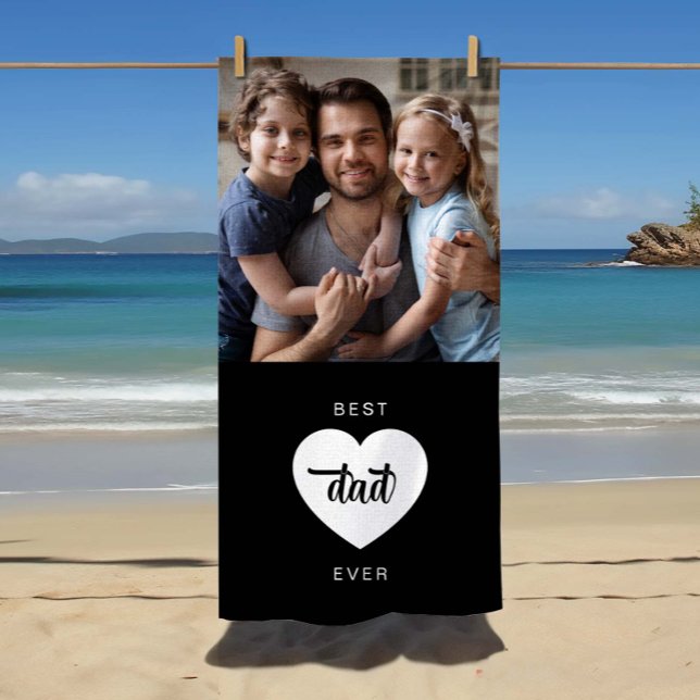 Toalha De Praia Melhor Pai de Foto Moderno (Modern Photo Best Dad Ever Heart Beach Towel)