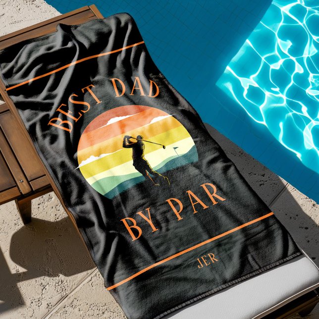 Toalha De Praia Melhor Pai pela Silhueta do Golfe Par Moderno Pret (Best Dad By Par Modern Golfer Silhouette Black Beach Towel)