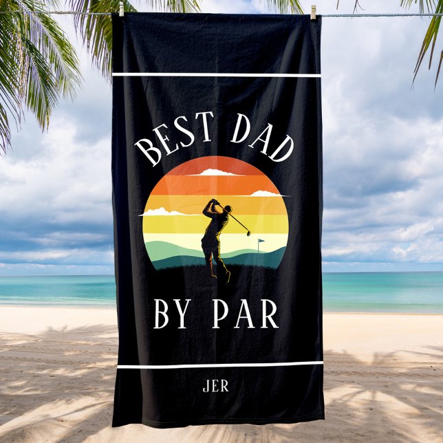 Toalha De Praia Melhor Pai Pelo Golfista Silhueta Preto Branco (Best Dad By Par Golfer Silhouette Black White Beach Towel)