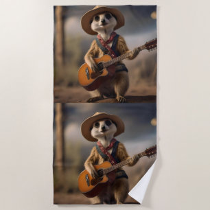 Toalha De Praia **"Melodias da Savana: Um Violão de Meerkat Ser
