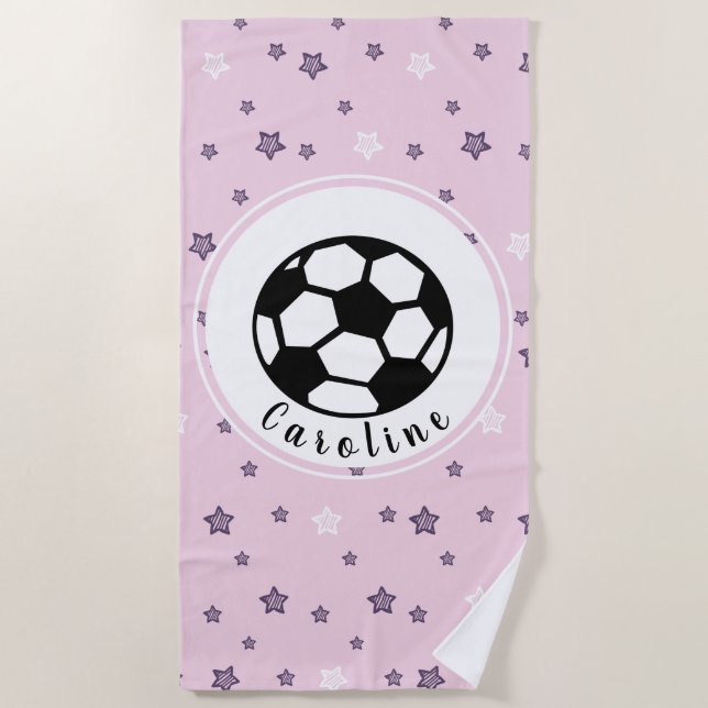 Toalha De Praia Menina de futebol bonita feminina personalizada en (Frente)