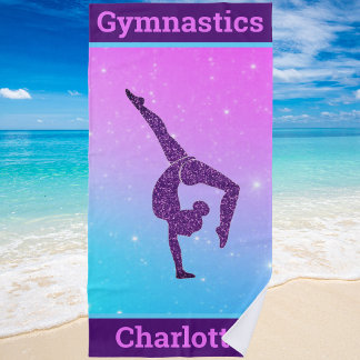 Toalha De Praia Menina Gymnastics Handstand Purple Aqua Personaliz