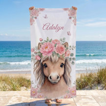 Meninas Lindo Rosa Floral Cavalo Nome Personalizad