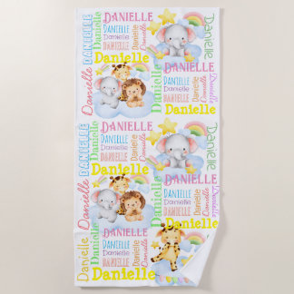 Toalha De Praia Meninas longas personalizadas dão nome a bebês