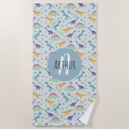 Toalha De Praia Meninos Fofos Azuis Dinossauros